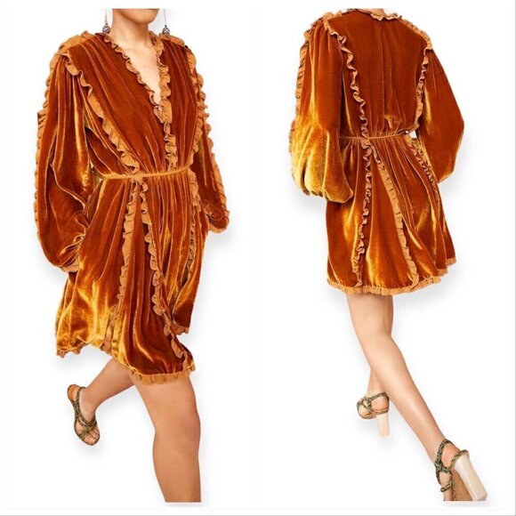 Ulla Johnson Erika Dress, in Sandstone,‎  Velvet Ruffle Trim,  Size 0, NWT - Picture 2 of 16